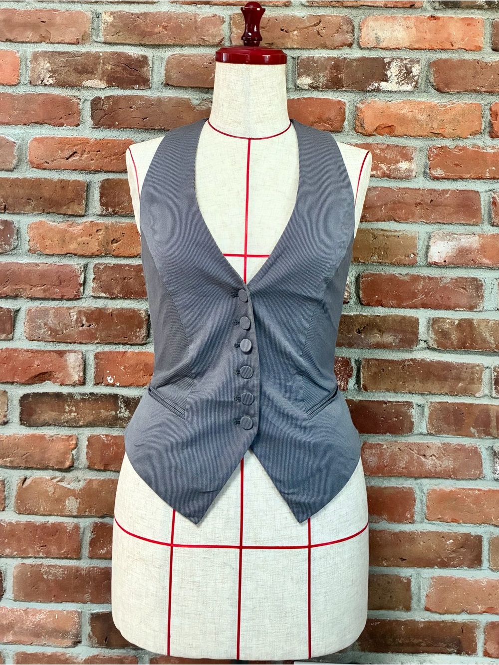 H&M Gray Pinch Striped Jacket Vest